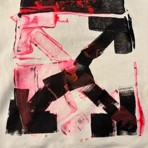 Off-White Cream Hoodie with Black and Red Graphic